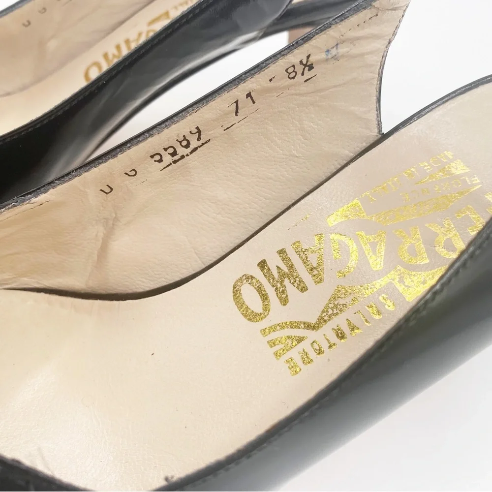 Salvatore Ferragamo Black Slingback Heels Party Cute Fancy Shoes 8.5 size
